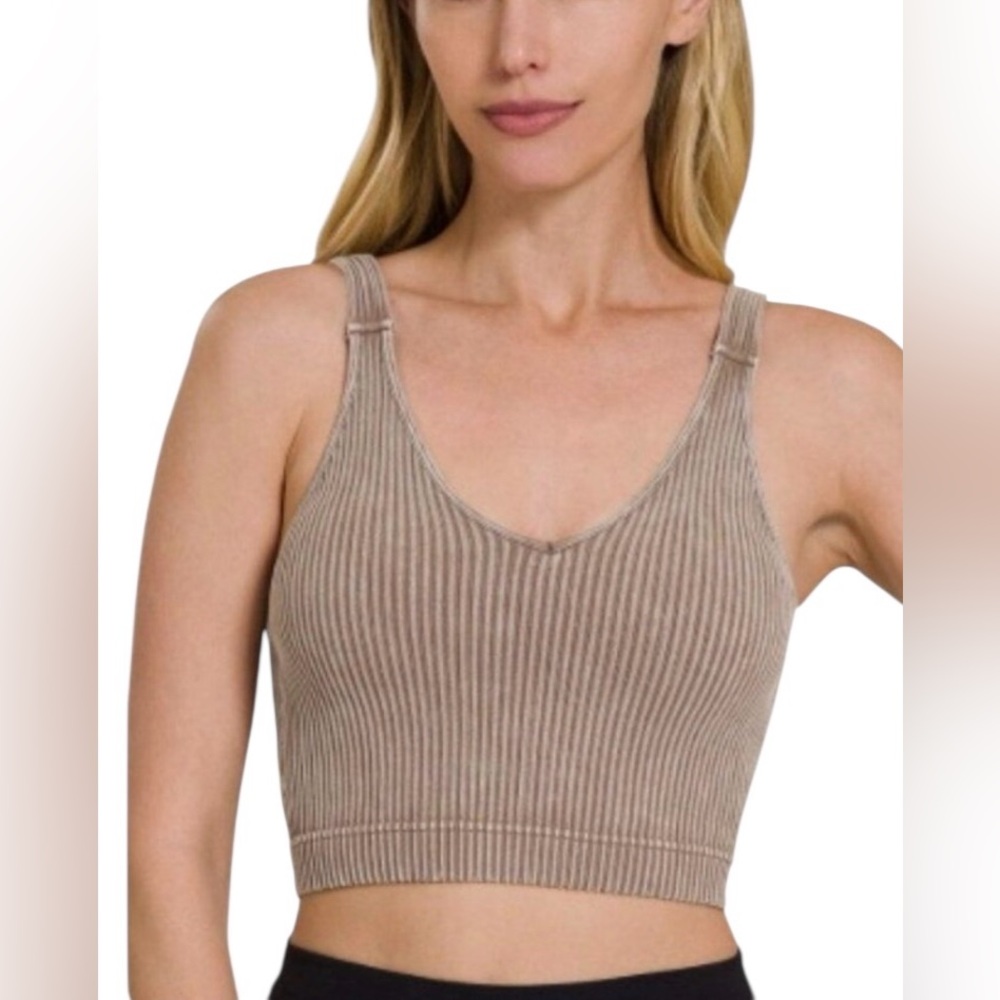 Zenana Ribbed Padded Cropped Racerback Tank Top Brami Bralette, Size S/M